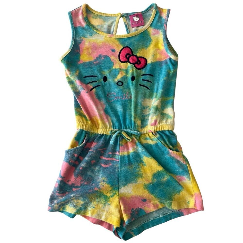 Sanrio Hello Kitty Girl Size 4 Romper Tie Dye Pink Smile Summer Vacation Beach
